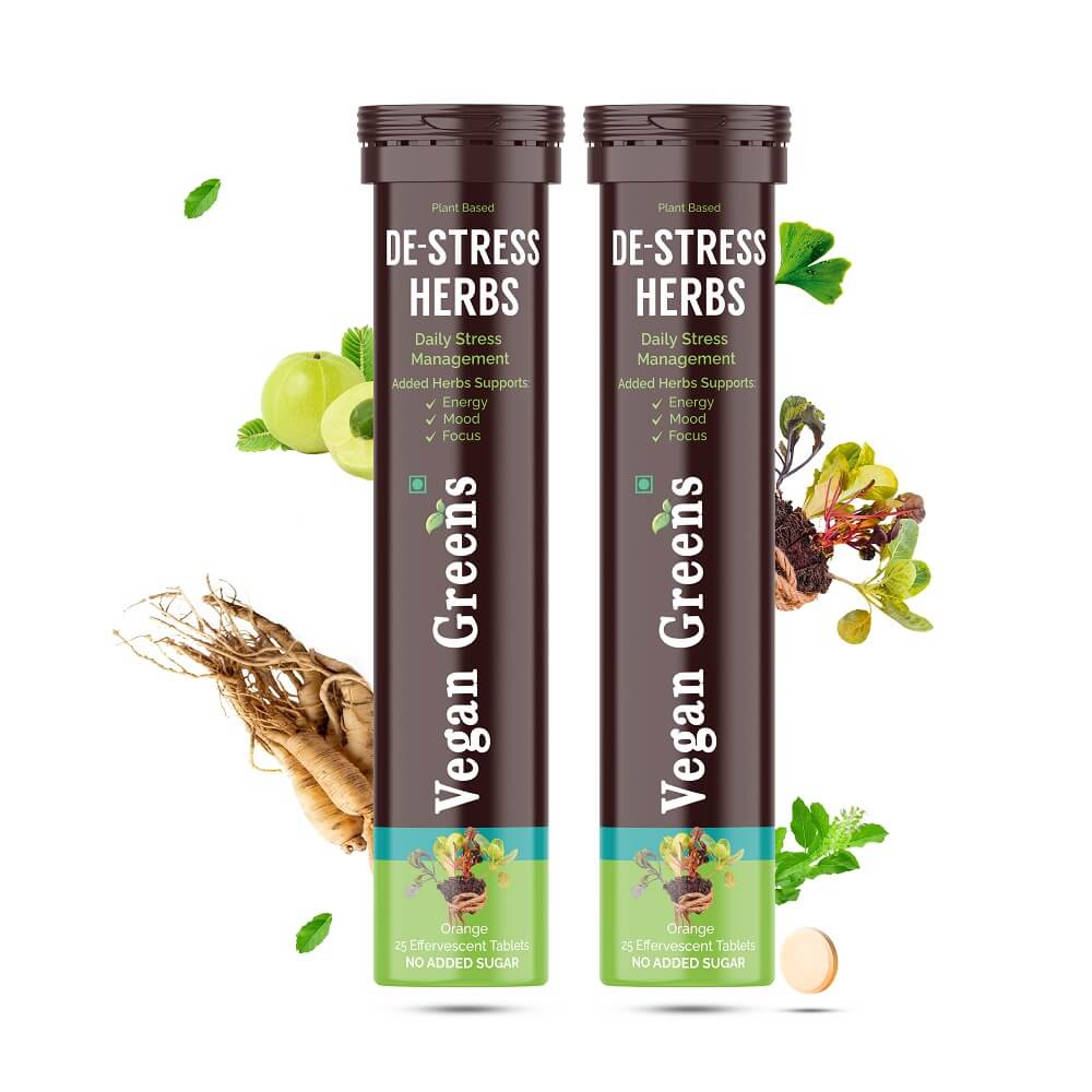 Plant Based DE-STRESS Ayurvedic Natural Herbs. Daily Stress Manamenent. For Energy, Mood, Focus, Calmess & Anxiety Control. Rejuvenates Mind & Body
