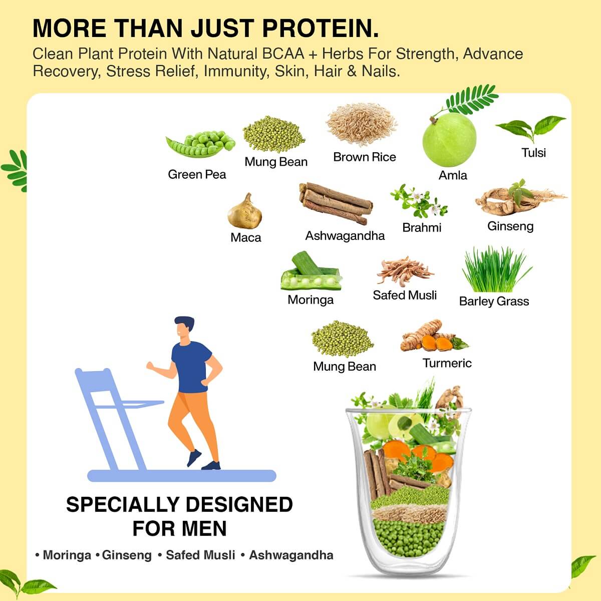 Men Clean Plant Protein With Ayurvedic Herbs [Added Vitamins, Minerals & Herbs For Lean Muscle Growth, Stamina, Metabolism, Immunity, Stress Relief]